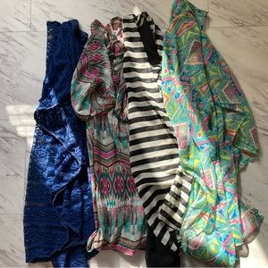 Swimwear Cover-up Bundle, Aztec Print, Blue Lace and Black/White Stripe.